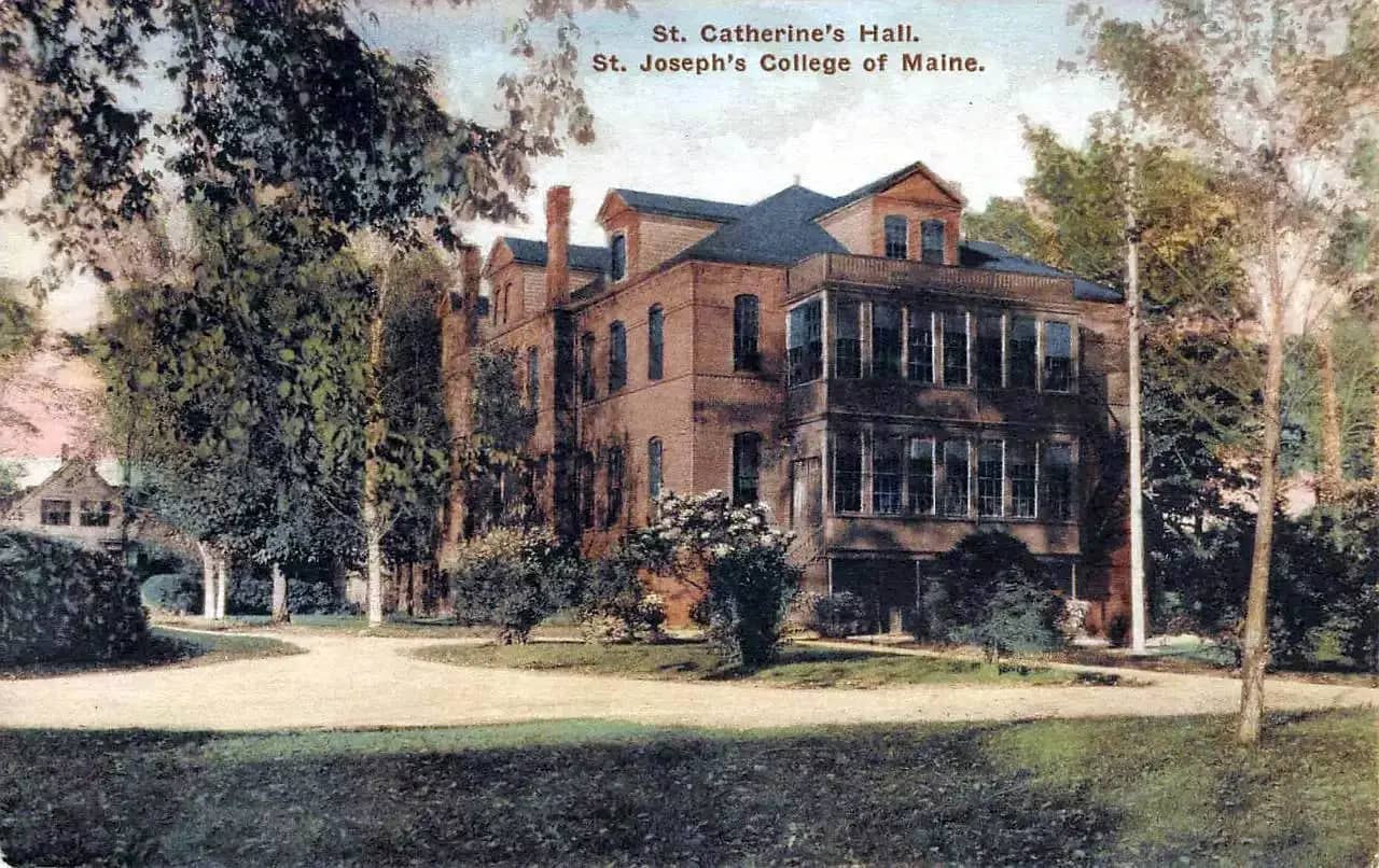 Saint Joseph's College of Maine campus — hand colored postcard