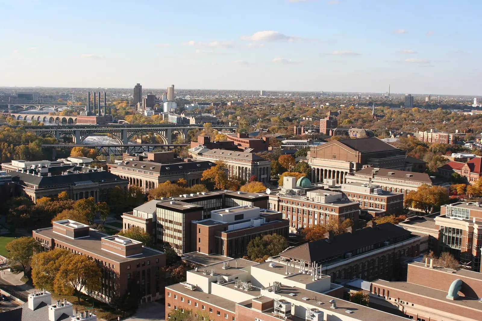 University of Minnesota campus — An aerial view of Northrop Mall, part of the University of Minnesota-Twin Cities' East Bank area